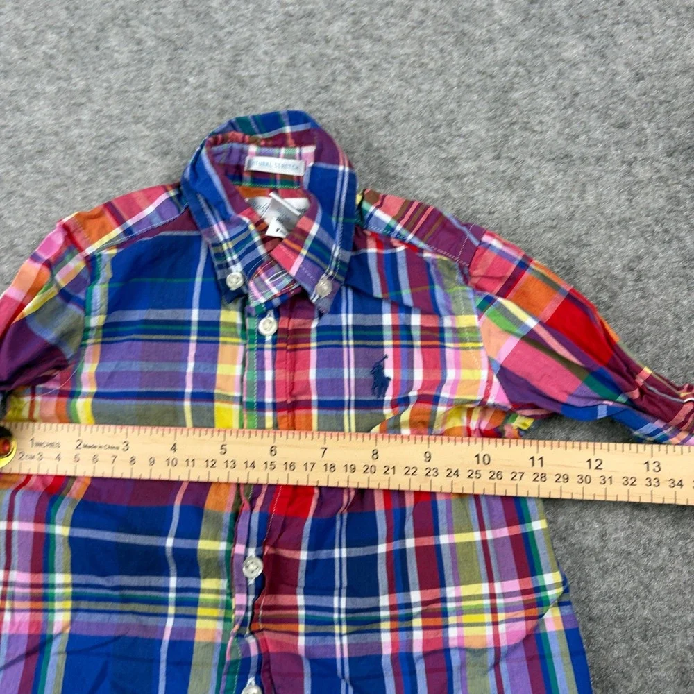 Ralph Lauren Button Down Shirt Unisex 12 Month Multi-Color Plaid Madras Preppy